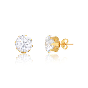 18K Gold Layered Oro Laminado Clear Rhinestone Stud Push Back Earrings 21.0136/1